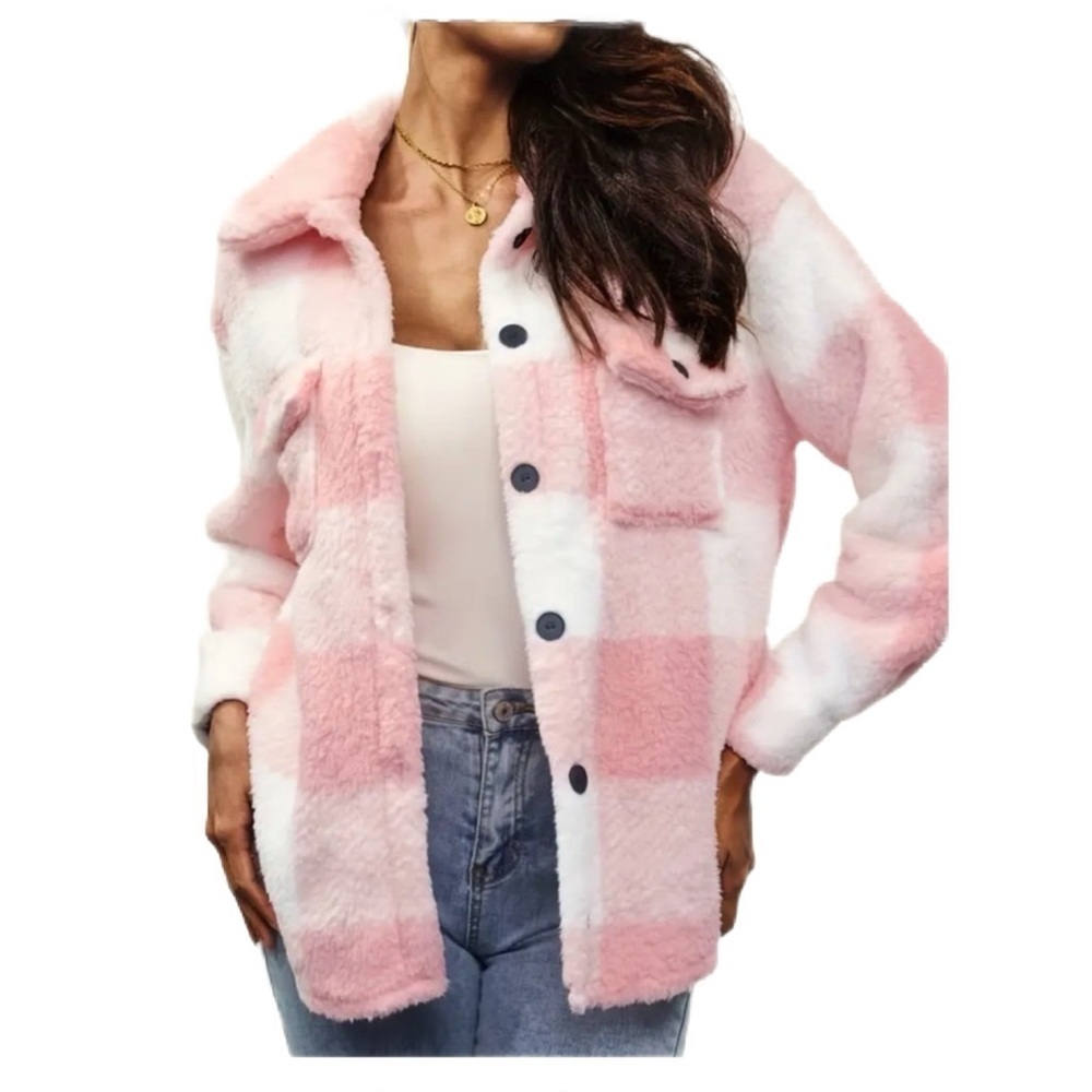 Women’s Plaid Pattern Button Front Fuzzy Coat - Size XL - NWT - Picture 4 of 5